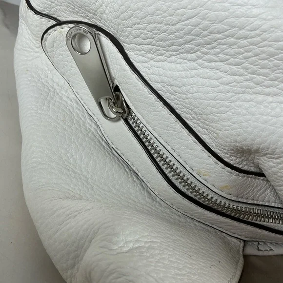 Michael Kors Raven White Silver Floral Flower Stud Shoulder Hand Bag Leather - Picture 14 of 15